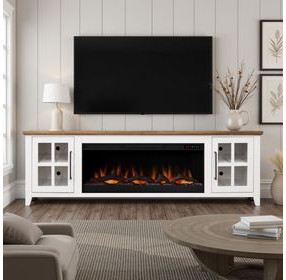 Providence White and Bourbon 83" TV Stand with Fireplace