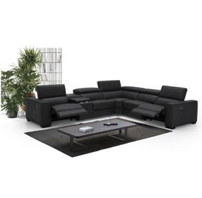 Picasso Black Leather 6 Piece Modular Power Reclining Sectional with USB Charging