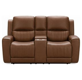 Pierce Homerun Cinnamon Leather 76" Zero Gravity Power Reclining Console Loveseat with Power Lumbar and USB Charging