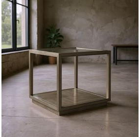 Glaze Gray Square Glass Top End Table