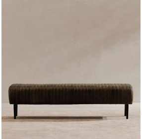 Endora Charred Olive Leather Upholstered Accent Bench