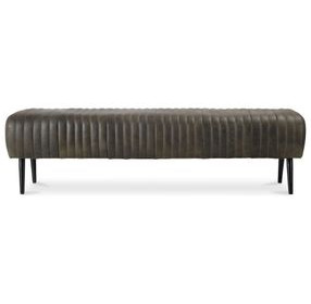 Endora Charred Olive Leather Upholstered Accent Bench