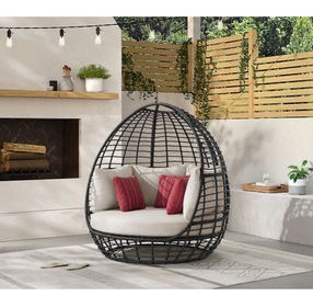 Fresca Beige Outdoor Upholstered Twin Egg Chair with 3 Pillows