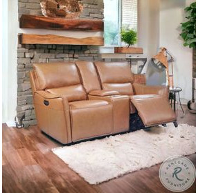 Portland Desert Leather 73" Lay Flat Power Reclining Console Loveseat with Power Headrest and USB Charging