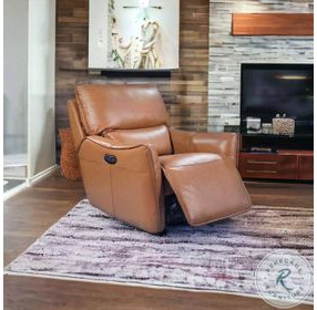 Portland Desert Leather Glider Power Recliner with Power Headrest and USB Charging