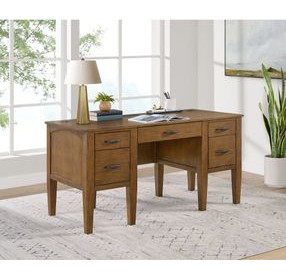 Beth Brown Oak Half Pedestal Desk with USB Charging