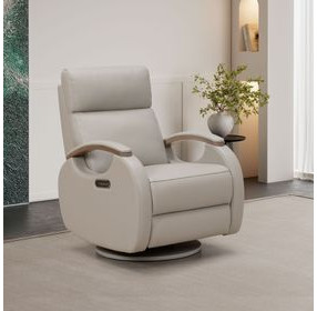 Pratt Gable Dove Leather Swivel Glider Power Recliner with Power Lumbar and USB Charging