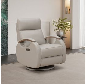 Pratt Gable Dove Leather Swivel Glider Power Recliner with Power Lumbar and USB Charging