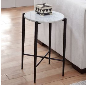 Loxie Black and White Round Marble Top End Table