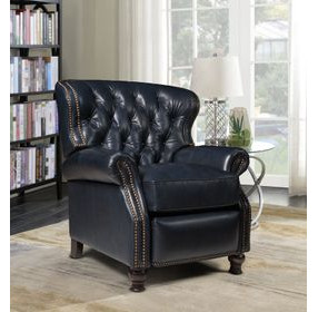 Presidential Shoreham Blue Leather Push Thru The Arms Recliner with Nailhead Trim