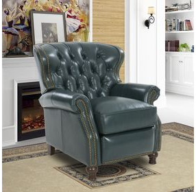 Presidential Highland Emerald Leather Push Thru The Arms Recliner with Nailhead Trim