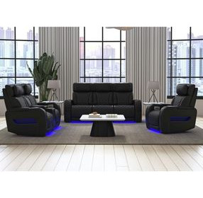 Ascend Black Leather 76" Power Reclining Loveseat with USB Charging and LED