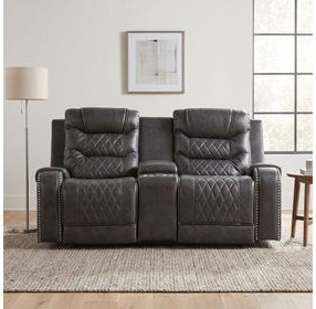 Putnam Gray Double Glider Reclining Center Console Loveseat