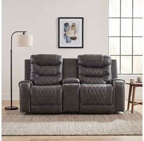 Putnam Gray Double Power Reclining Center Console Loveseat
