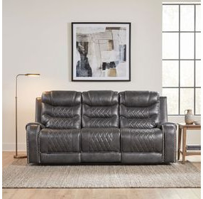 Putnam Gray Double Power Reclining Sofa With Drop-Down Table
