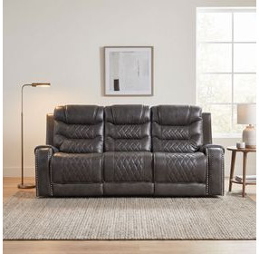 Putnam Gray Double Reclining Sofa With Drop Down Table
