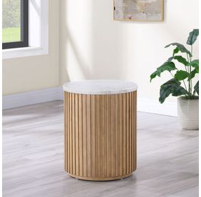 Colvin White and Toffee Round Marble Top End Table