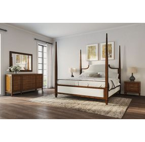 Eave Brown and White Upholstered King Poster Bed