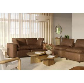 Cali Cognac Brown Leather Modular Loveseat
