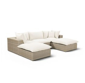 Cali Natural Performance Fabric & Natural Wicker Modular Outdoor Small U-Chaise Sectional