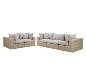 Cali Light Gray Fabric & Natural Wicker Modular Outdoor Conversation Set