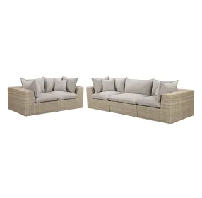 Cali Light Gray Fabric & Natural Wicker Modular Outdoor Conversation Set