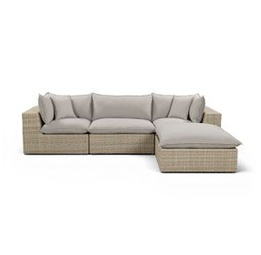 Cali Light Gray Fabric & Natural Wicker Outdoor Modular Sectional