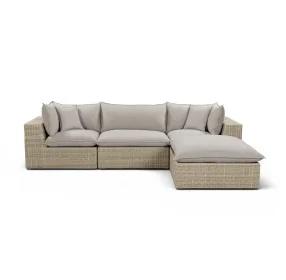 Cali Light Gray Fabric & Natural Wicker Outdoor Modular Sectional