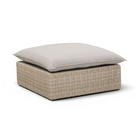 Cali Light Gray Performance Fabric & Natural Wicker Outdoor Ottoman
