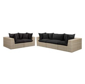 Cali Black Fabric & Natural Wicker Modular Outdoor Conversation Set
