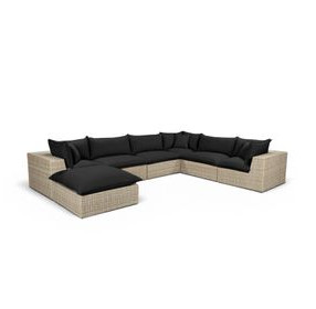 Cali Black Fabric & Natural Wicker Modular Outdoor Large Chaise Sectional