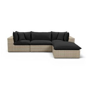 Cali Black Fabric & Natural Wicker Outdoor Modular Sectional