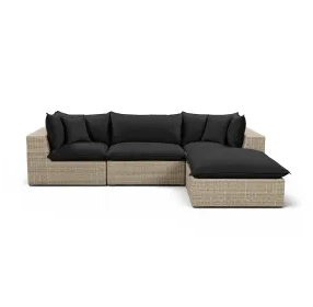 Cali Black Fabric & Natural Wicker Outdoor Modular Sectional