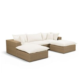 Cali Natural Performance Fabric & Brown Wicker Modular Outdoor Small U-Chaise Sectional