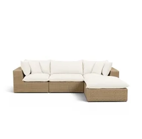 Cali Natural Performance Fabric & Brown Wicker Outdoor Modular Sectional