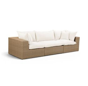 Cali Natural Performance Fabric & Brown Wicker Modular Outdoor Sofa
