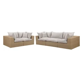 Cali Light Gray Fabric & Brown Wicker Modular Outdoor Conversation Set