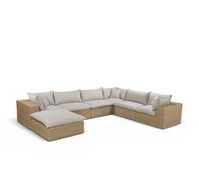 Cali Light Gray Fabric & Brown Wicker Modular Outdoor Large Chaise Sectional
