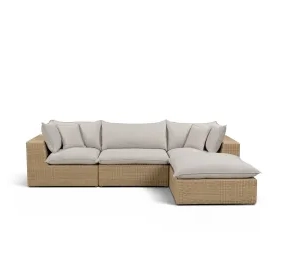 Cali Light Gray Fabric & Brown Wicker Outdoor Modular Sectional