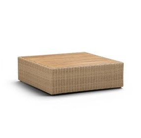 Cali Light Gray Performance Fabric & Brown Wicker Outdoor Ottoman