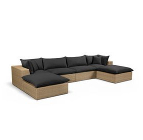 Cali Black Fabric & Brown Wicker Modular Outdoor U-Chaise Sectional
