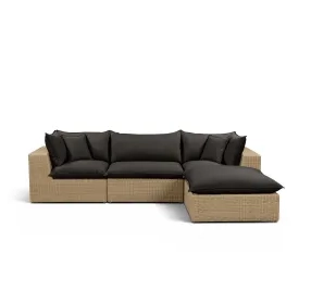 Cali Black Fabric & Brown Wicker Outdoor Modular Sectional