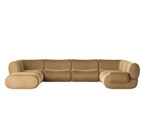 Zenith Latte Brown Velvet Modular U-Sectional with RAF Chair