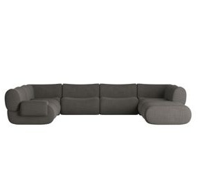 Zenith Charcoal Gray Upcycled Fabric Modular U-Sectional with LAF Chair
