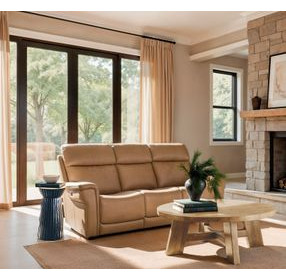 Lyra Sahara Sandalwood Leather Zero Gravity Power Reclining Sofa With Power Headrest