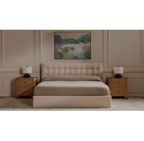 Sebastion Cream King Upholstered Storage Platform Bed