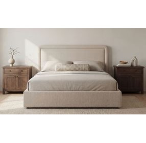 Simon Flecked Beige Upholstered Storage Platform Bedroom Set