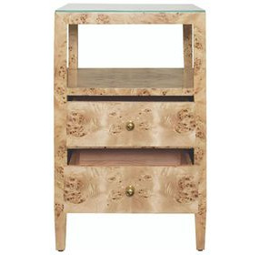 Roscoe Brown Square 2 Drawer Glass Top Side Table