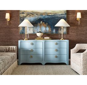 Rosie Textured Light Blue Linen 6 Drawer Dresser