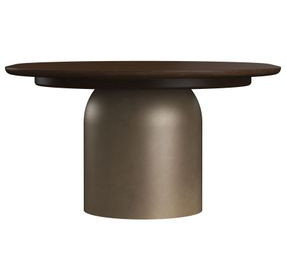 Verge Handcrafted Walnut and Bronze Metallic Extendable Round Dining Table